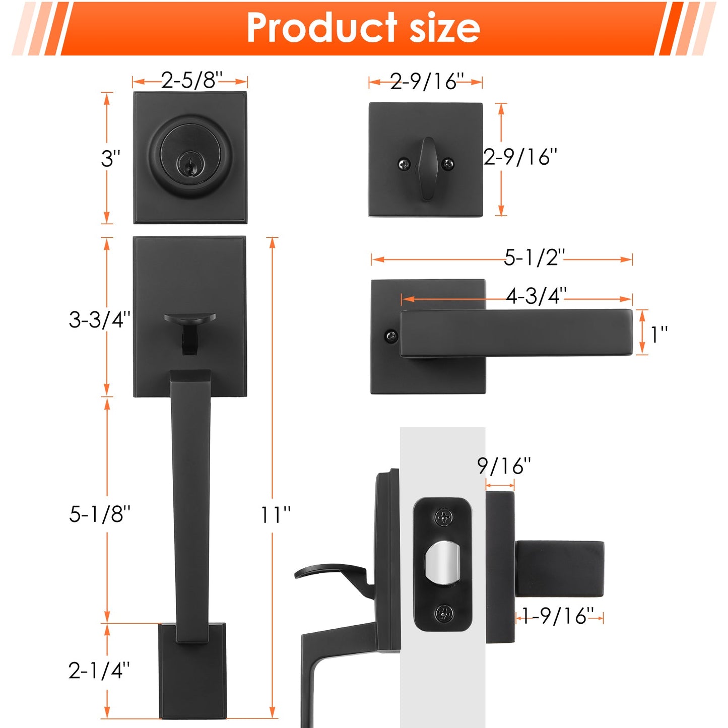 Modern Front Door Lock Reversible Entry Door Handlesets