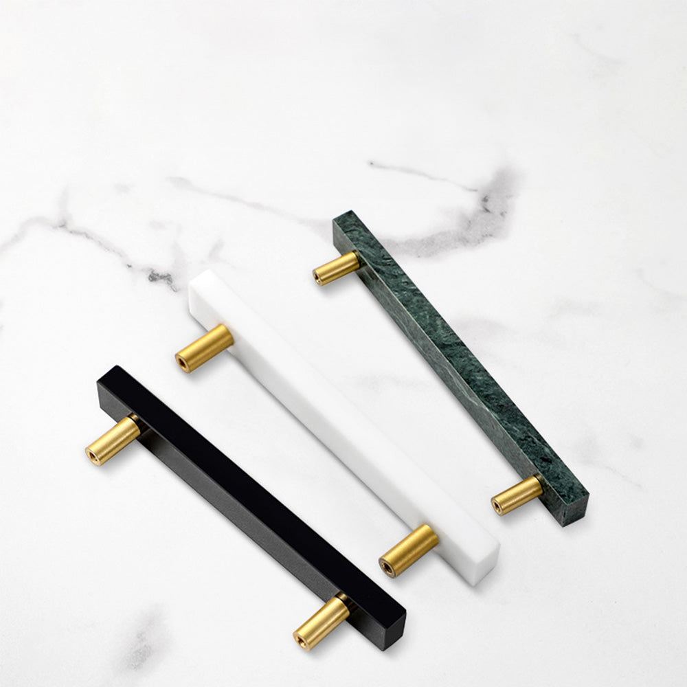 Nordic Light Luxury Marble Brass Square Cabinet Handles