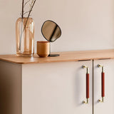 Full Grain Leather Brass Cabinet Wardrobe Pull And Knobs