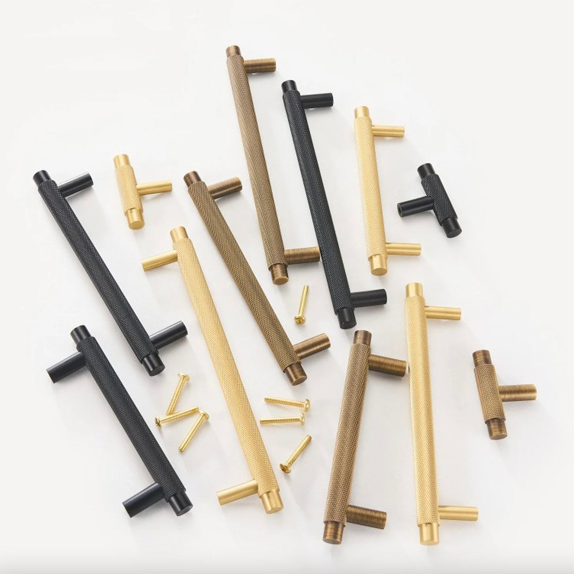 Brass Knurled T-Bar Cabinet Drawer Handles