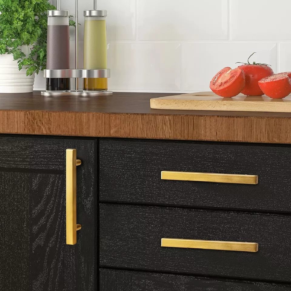 Square Brushed Gold Cabinet Pulls  For Kitchen