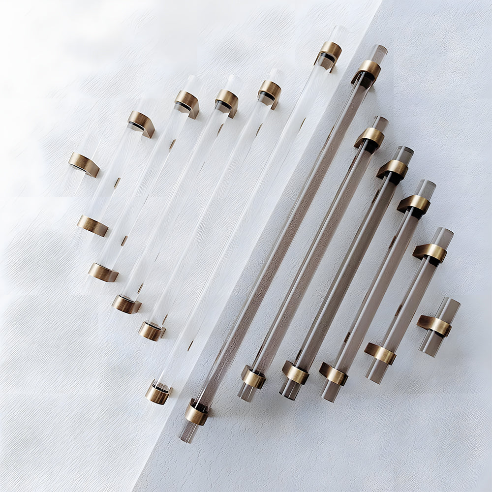 Modern Acrylic and Brass Drawer Pulls Cabinet Handles