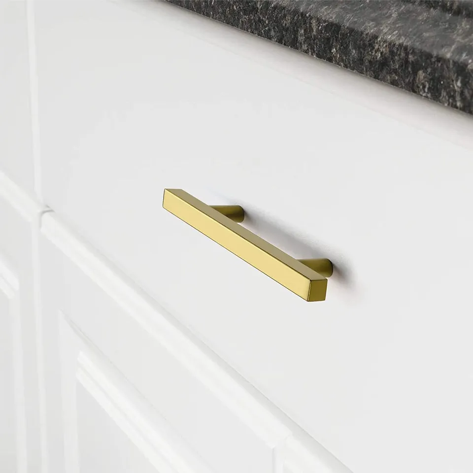 Square Brushed Gold Cabinet Pulls  For Kitchen