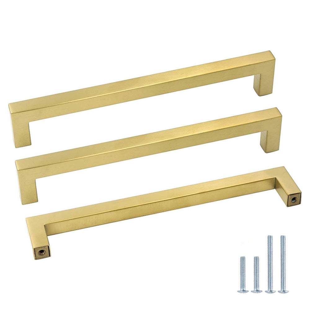 Gold Square Brushed Brass Kitchen Handles