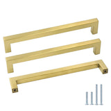 Gold Square Brushed Brass Kitchen Handles