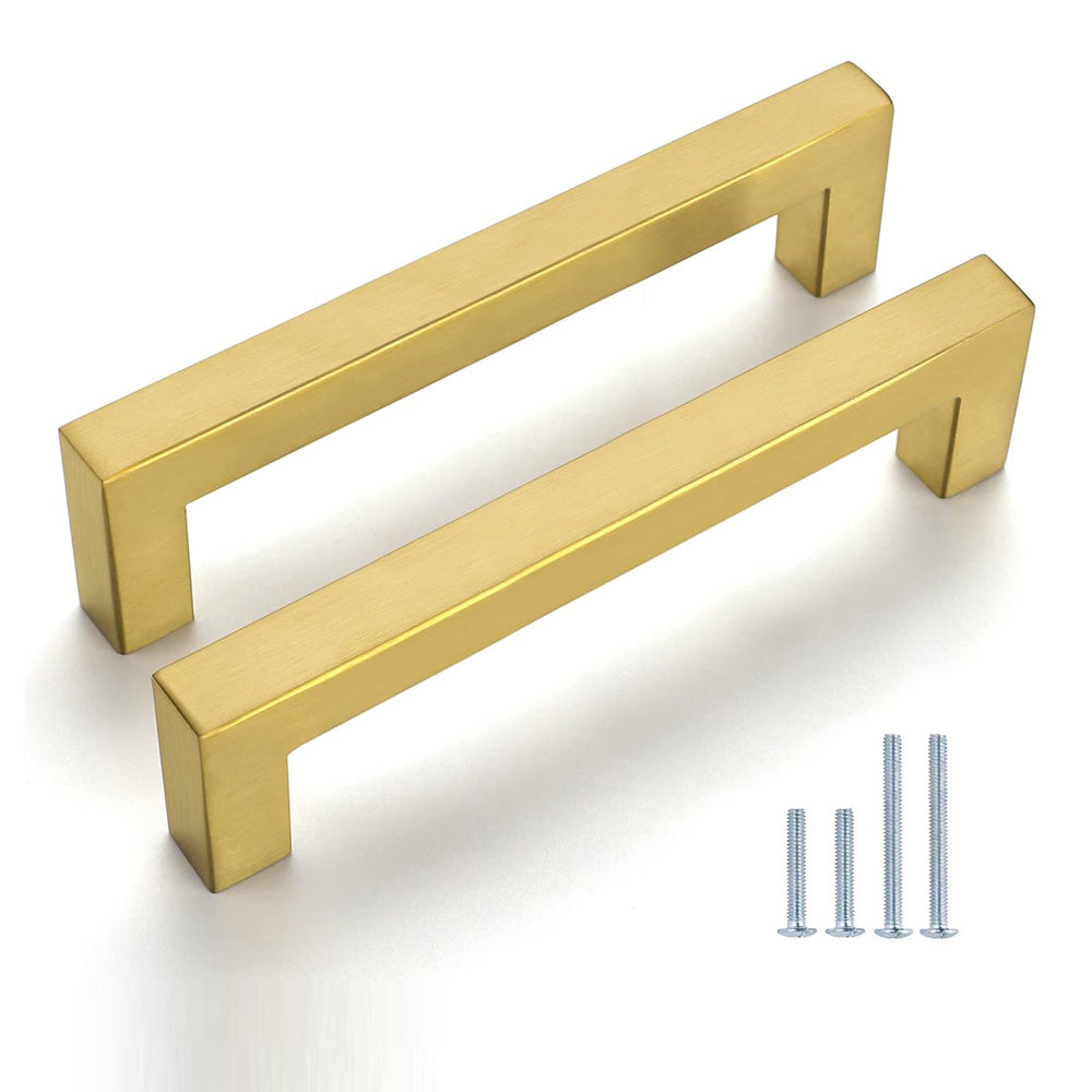 Gold Square Brushed Brass Kitchen Handles