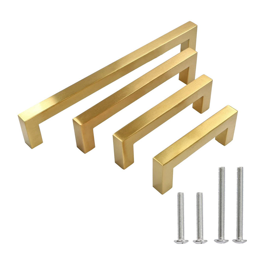 Gold Square Brushed Brass Kitchen Handles