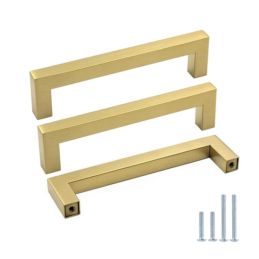 Gold Square Brushed Brass Kitchen Handles