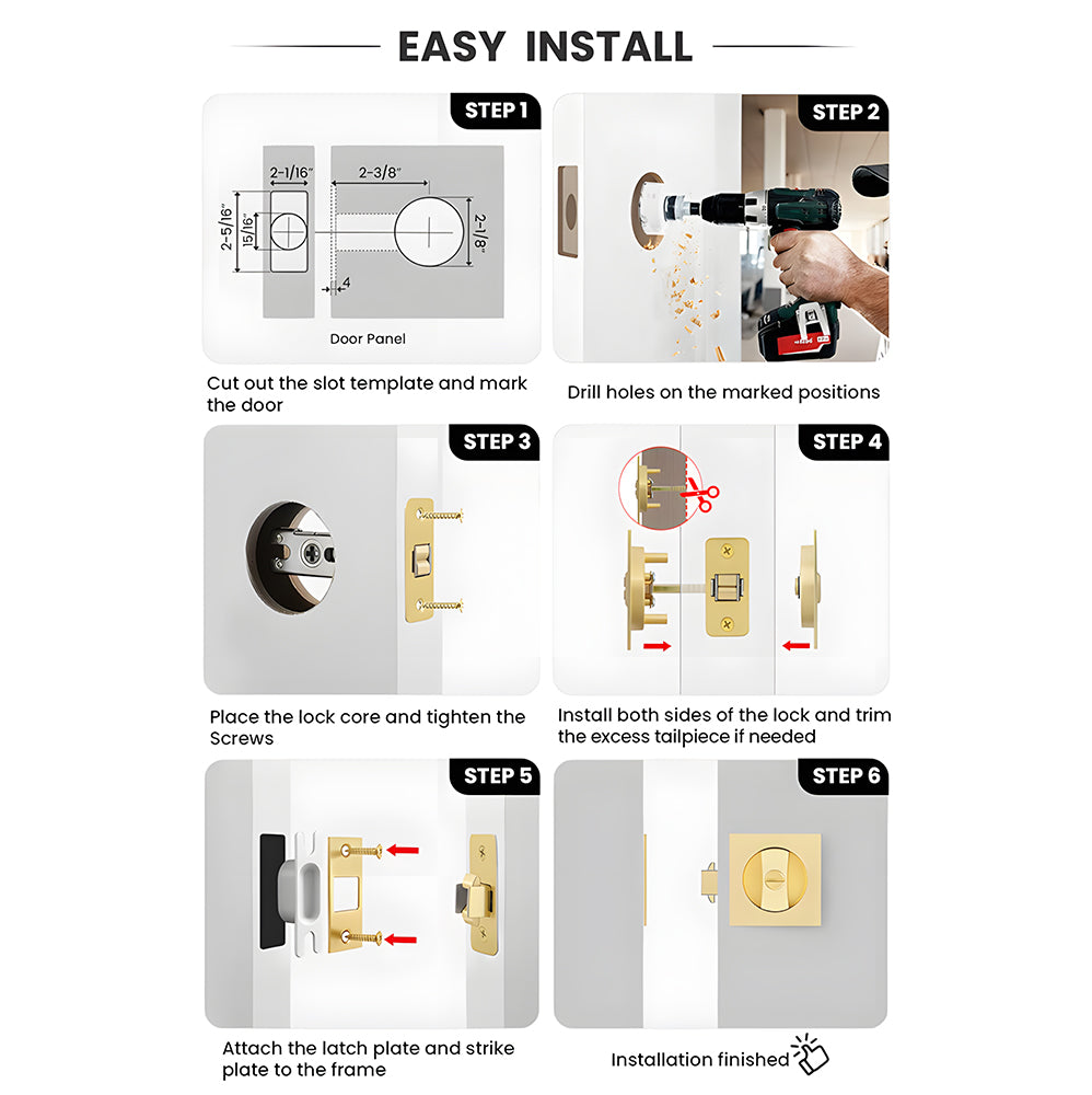 Square Keyless Pocket Door Lock with Indicator