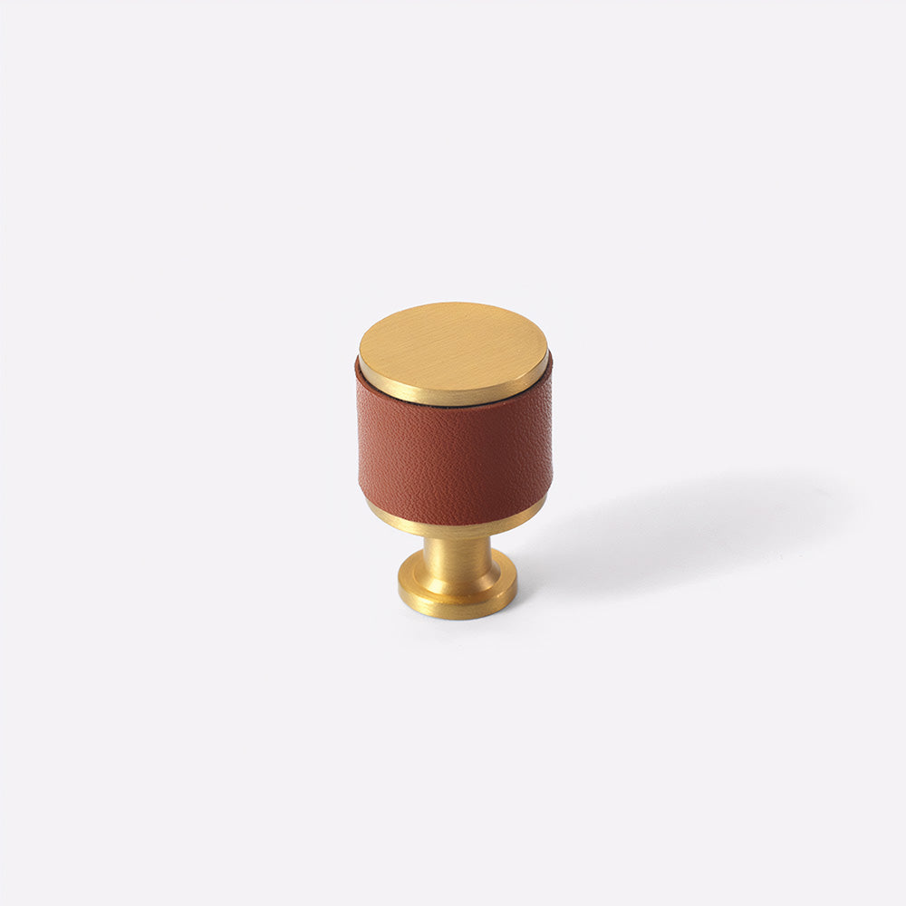 French Cowhide Brass Leather Cabinet Door Handle
