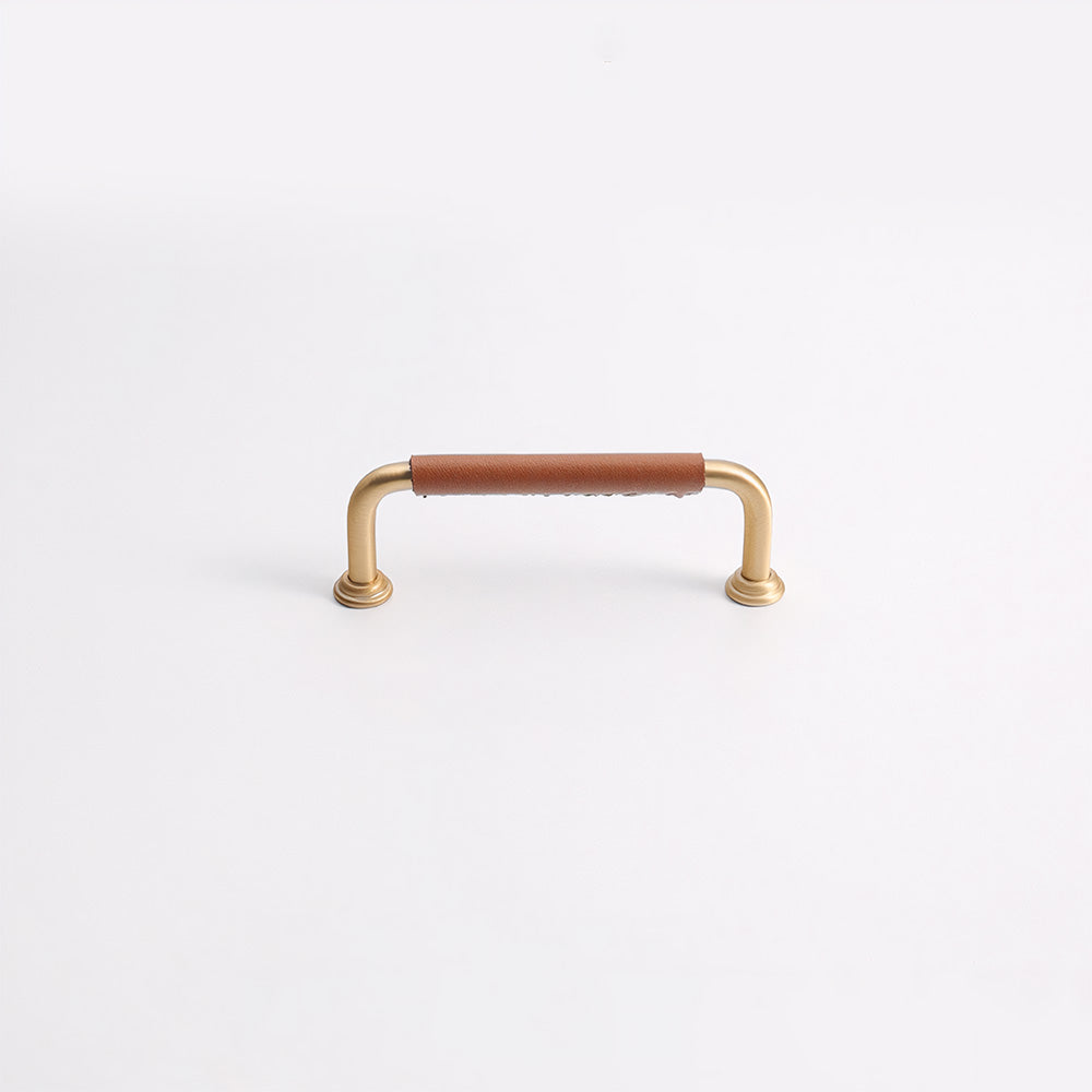 French Cowhide Brass Leather Cabinet Door Handle