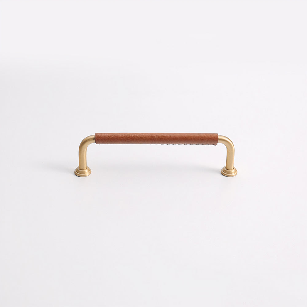 French Cowhide Brass Leather Cabinet Door Handle