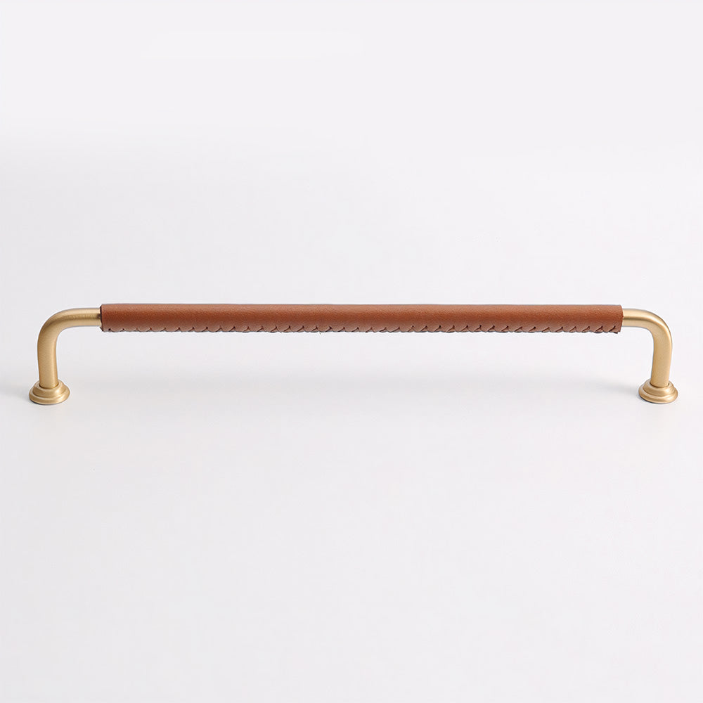 French Cowhide Brass Leather Cabinet Door Handle