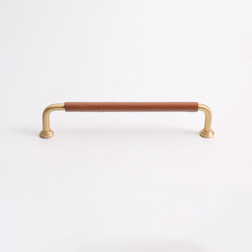 French Cowhide Brass Leather Cabinet Door Handle