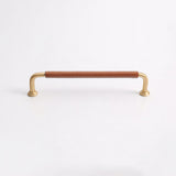 French Cowhide Brass Leather Cabinet Door Handle