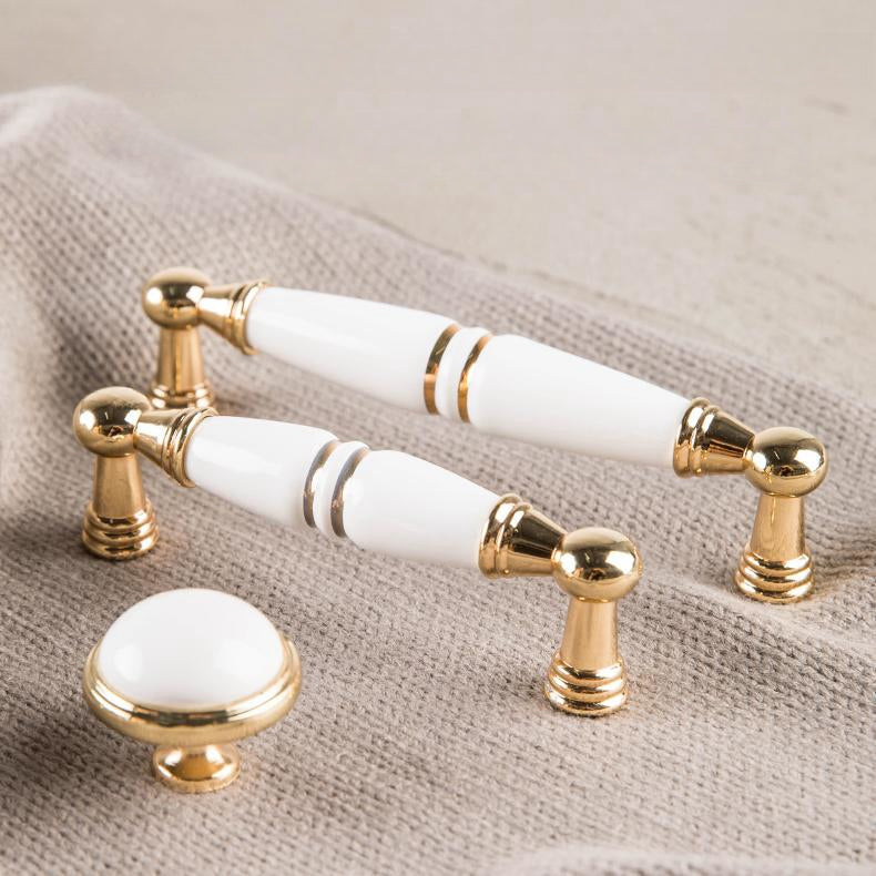 Light Luxury Gold White Creamic Kitchen Door Handles
