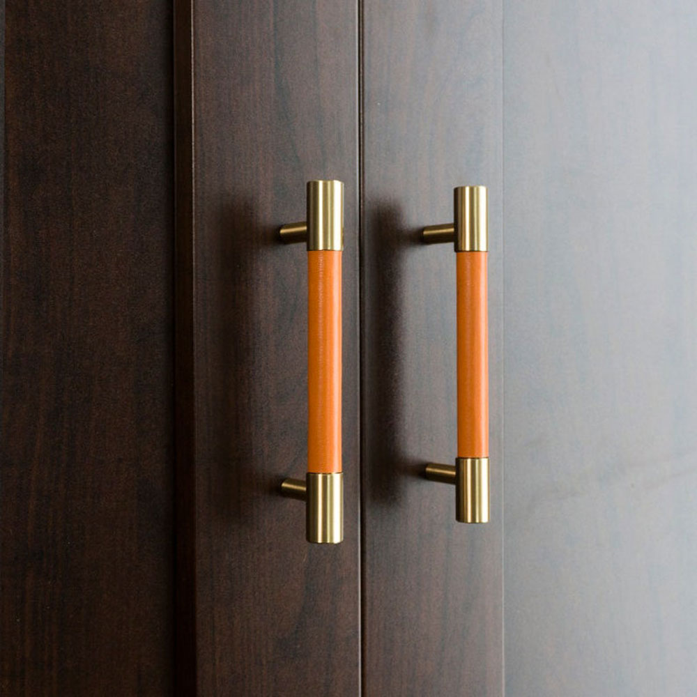 Colorful Brass Leather Cabinet Dresser Drawer Pulls