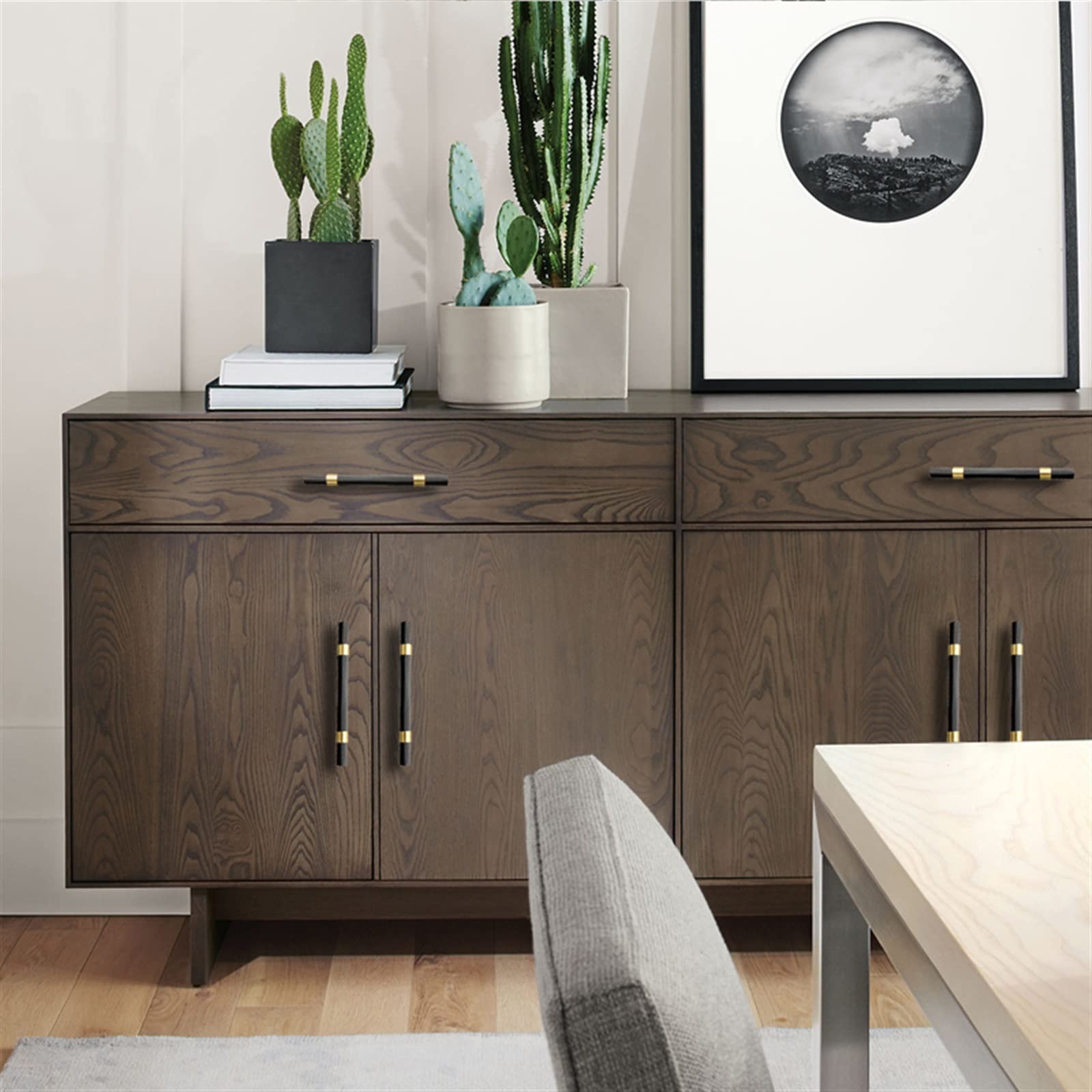 Nordic Black Mesh Knurled Brass Handle Simple Cabinet Wardrobe Pulls
