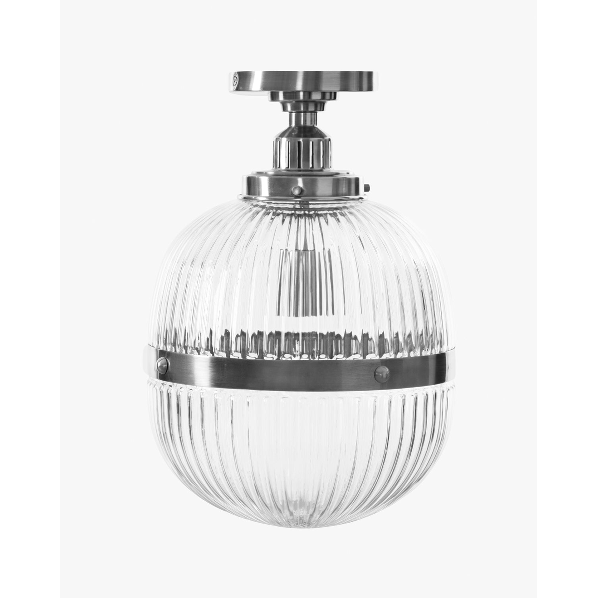 Hastings Semi-Flush Mount | Hand-Blown Ribbed Glass Antique Brass Ceiling Light