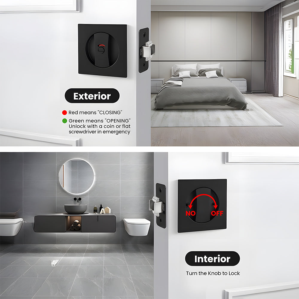 Square Keyless Pocket Door Lock with Indicator