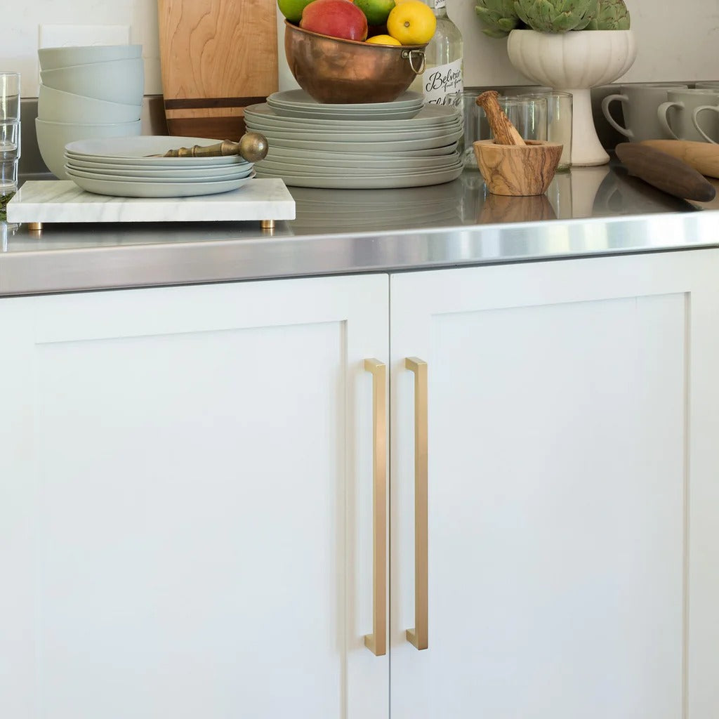 Gold Square Brushed Brass Kitchen Handles