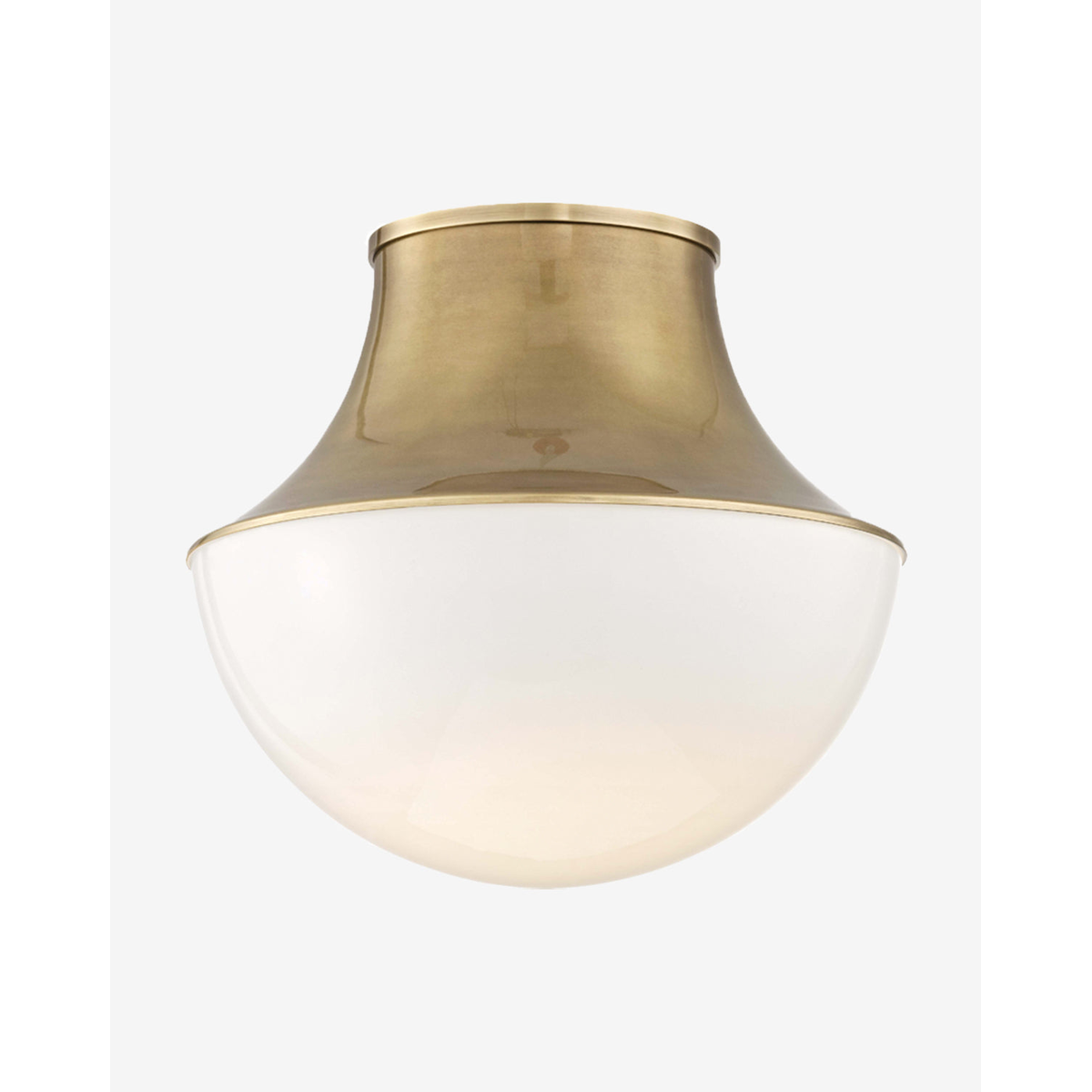 Lettie Flush Mount – Demi-Globe Glass Ceiling Fixture with Spun Metal Funnel Design
