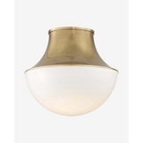 Lettie Flush Mount – Demi-Globe Glass Ceiling Fixture with Spun Metal Funnel Design