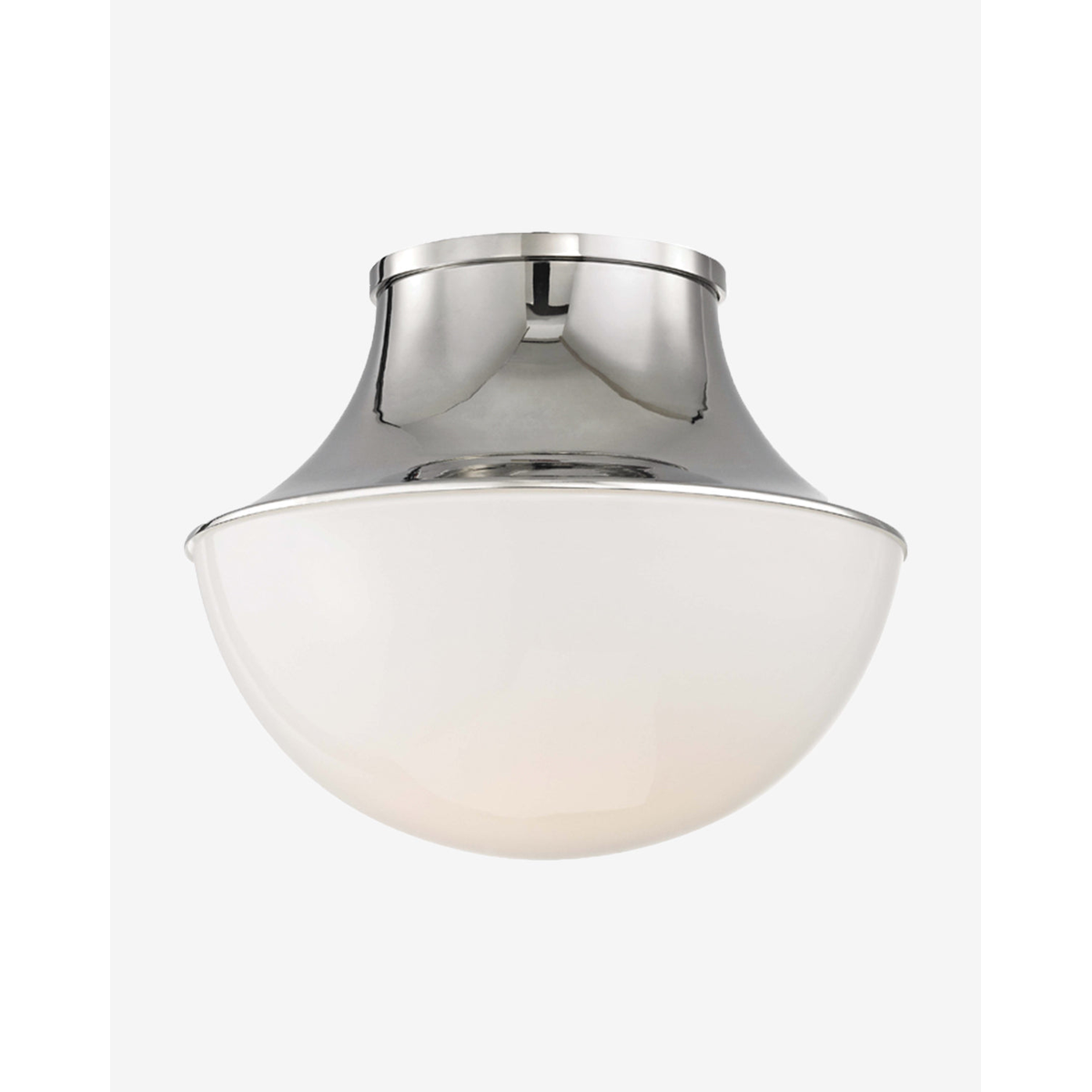 Lettie Flush Mount – Demi-Globe Glass Ceiling Fixture with Spun Metal Funnel Design