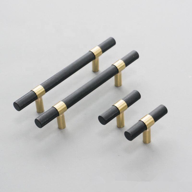 Nordic Black Mesh Knurled Brass Handle Simple Cabinet Wardrobe Pulls