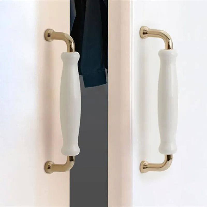 Light Luxury Gold White Creamic Kitchen Door Handles