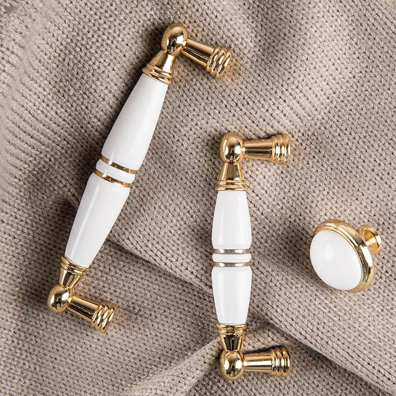 Light Luxury Gold White Creamic Kitchen Door Handles