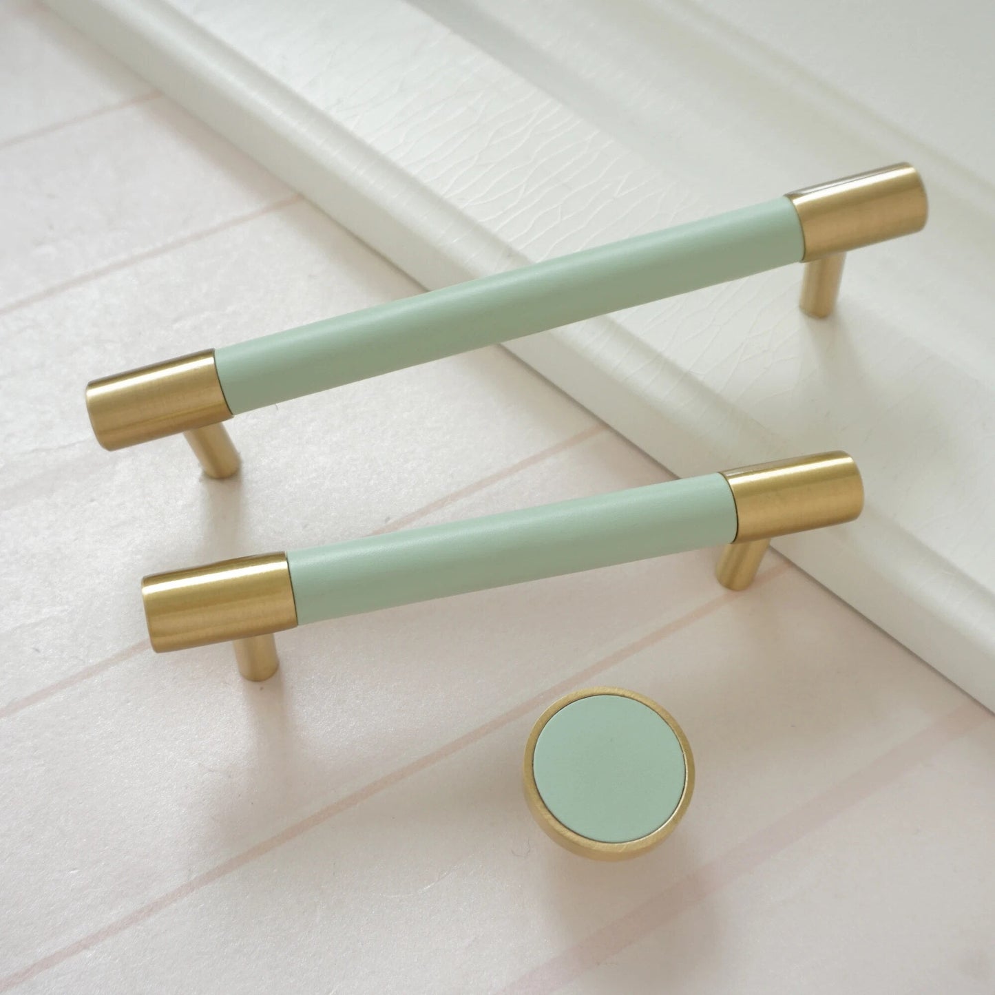 Colorful Brass Leather Cabinet Dresser Drawer Pulls