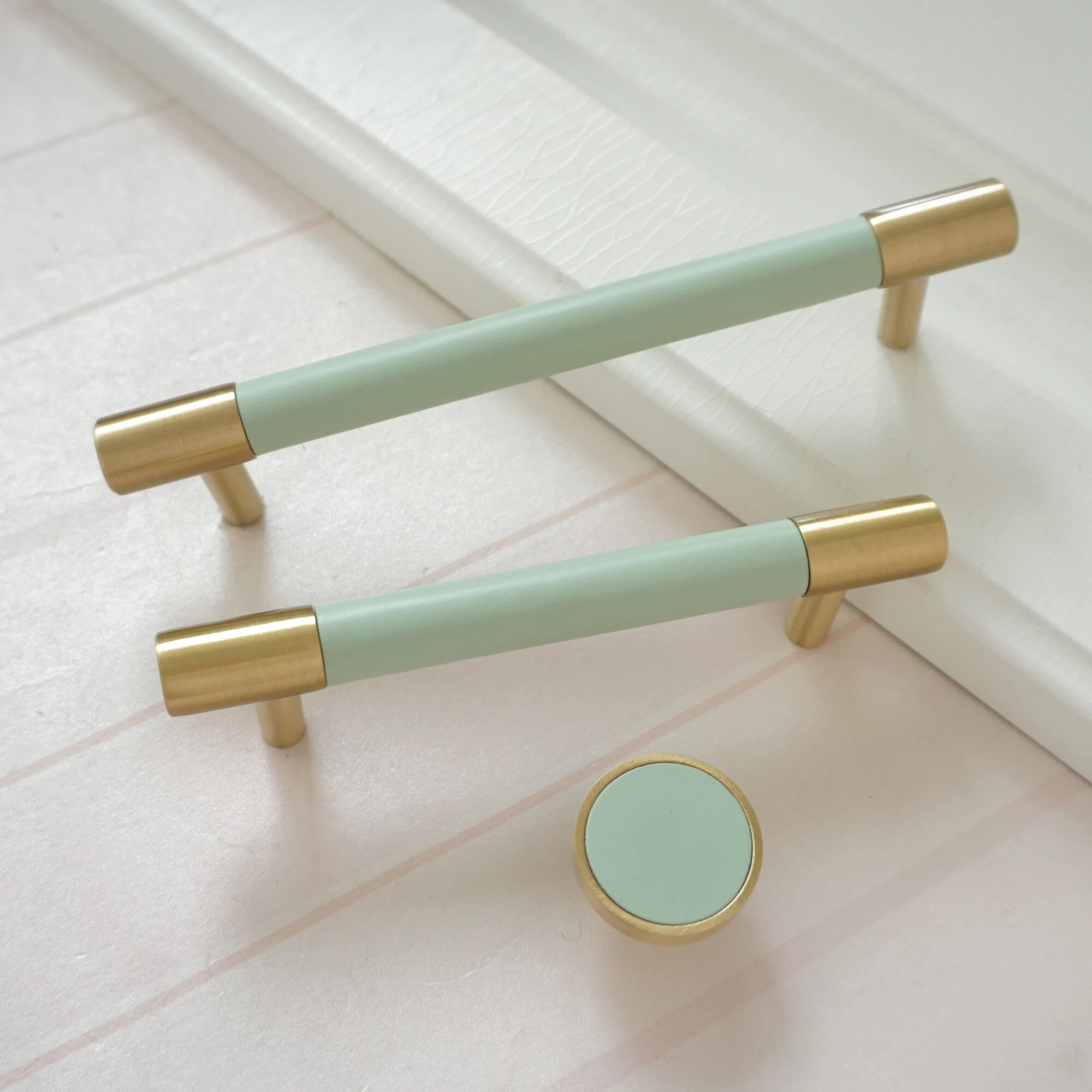 Colorful Brass Leather Cabinet Dresser Drawer Pulls