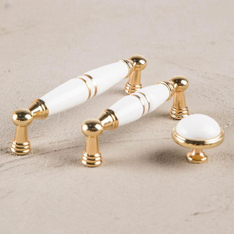 Light Luxury Gold White Creamic Kitchen Door Handles