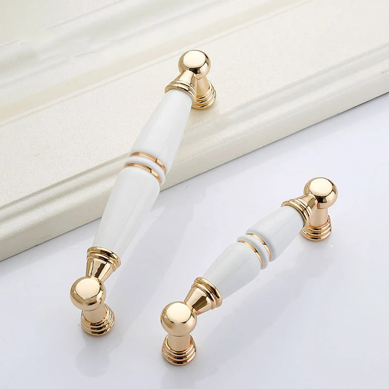 Light Luxury Gold White Creamic Kitchen Door Handles