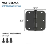 3.5 x 3.5'' Inch Satin Brass Door Hinges with 5/8'' Radius Corners