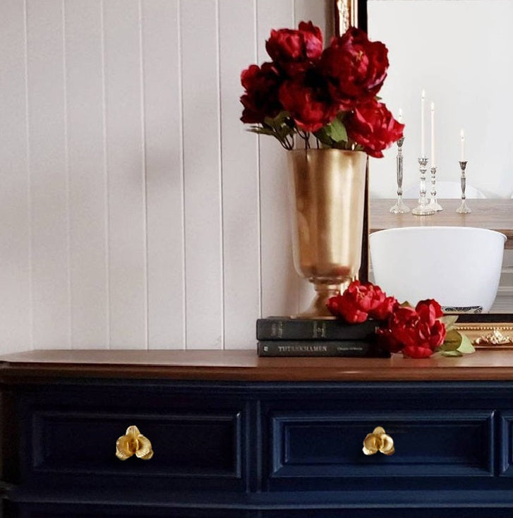 Gold Brass European Phalaenopsis Cabinet Pulls And Knobs