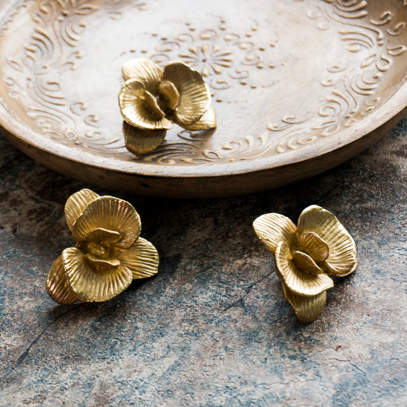 Gold Brass European Phalaenopsis Cabinet Pulls And Knobs