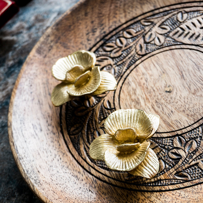 Gold Brass European Phalaenopsis Cabinet Pulls And Knobs