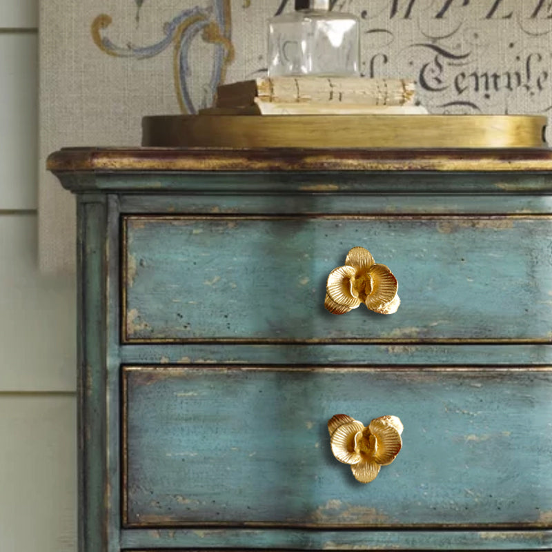 Gold Brass European Phalaenopsis Cabinet Pulls And Knobs