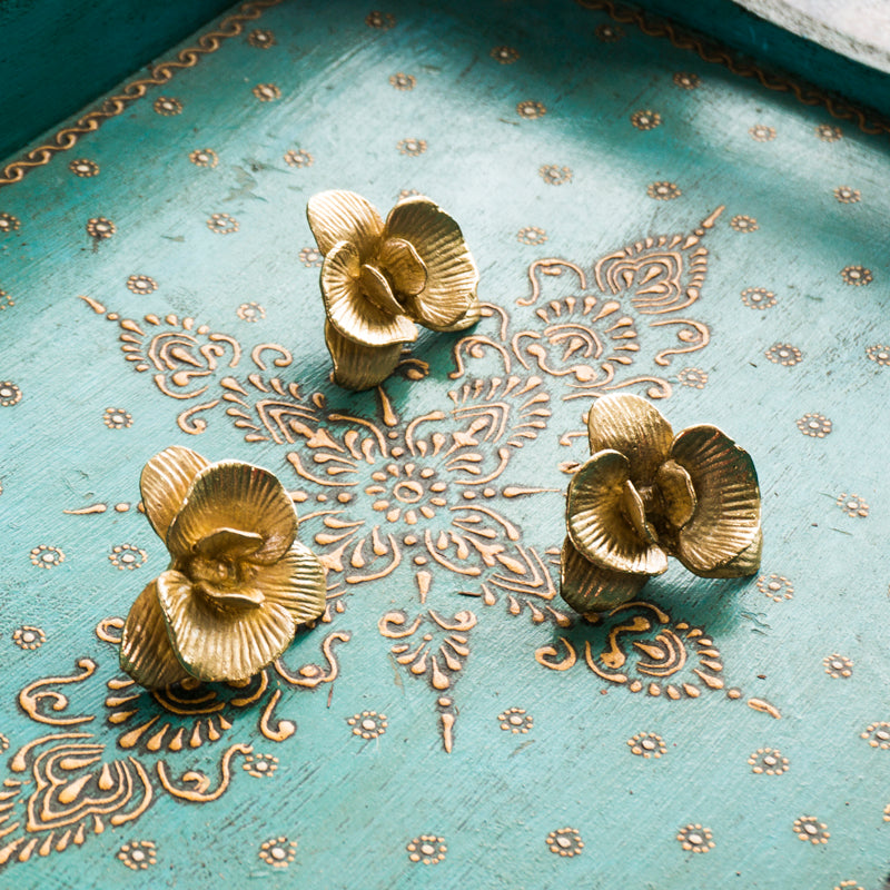 Gold Brass European Phalaenopsis Cabinet Pulls And Knobs