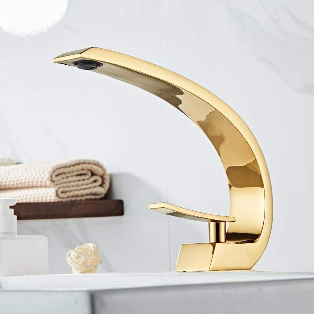 Single Handle Waterfall Arc Bathroom Sink Faucet