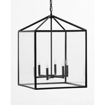 Pietro Lantern Pendant Italian-inspired geometric open-frame hanging lantern with warm ambient glow in elegant dining room