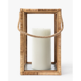 Rattan and Glass Lantern — Natural Rattan Lantern with Warm Even Glow