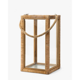 Rattan and Glass Lantern — Natural Rattan Lantern with Warm Even Glow