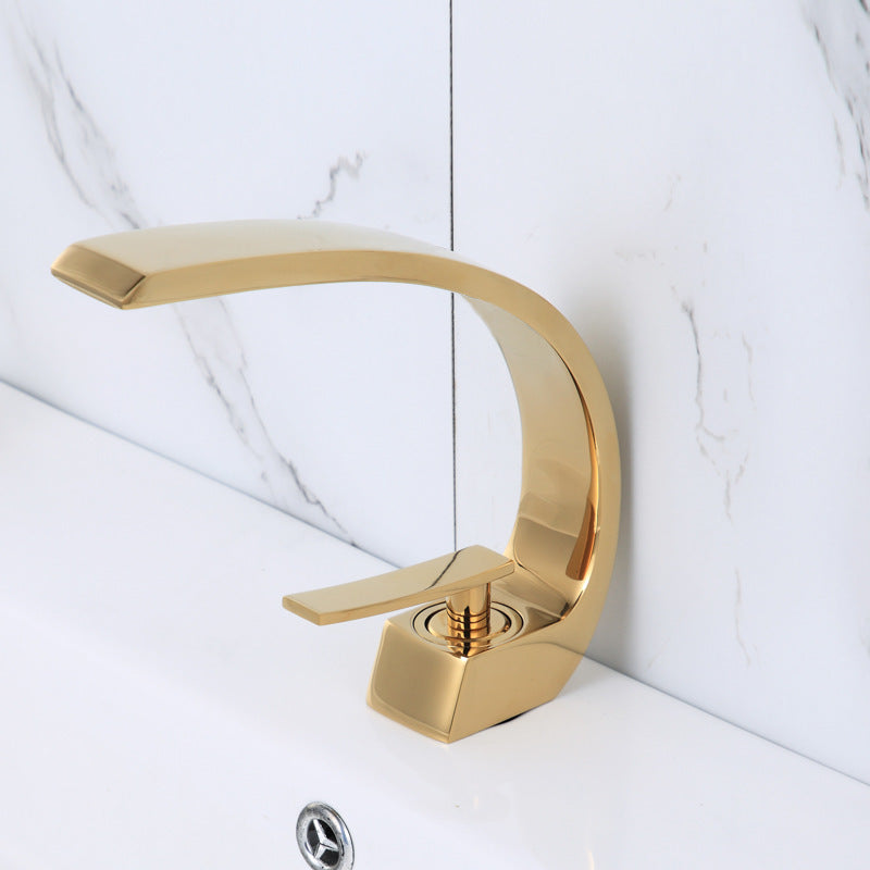 Single Handle Waterfall Arc Bathroom Sink Faucet
