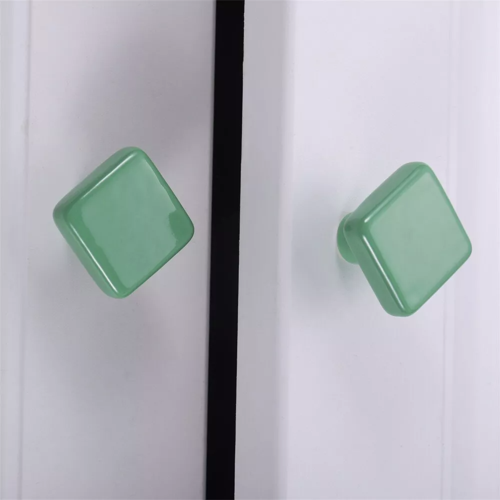 Colored Ceramic Square Single-Hole Cabinet Drawer Knobs