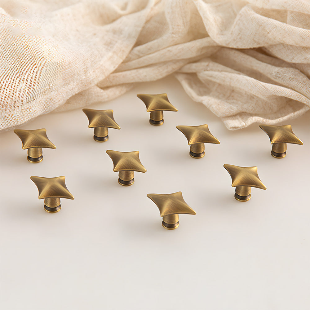 Vintage Antique Bronze Solid Brass Star Kitchen Handles & Knobs