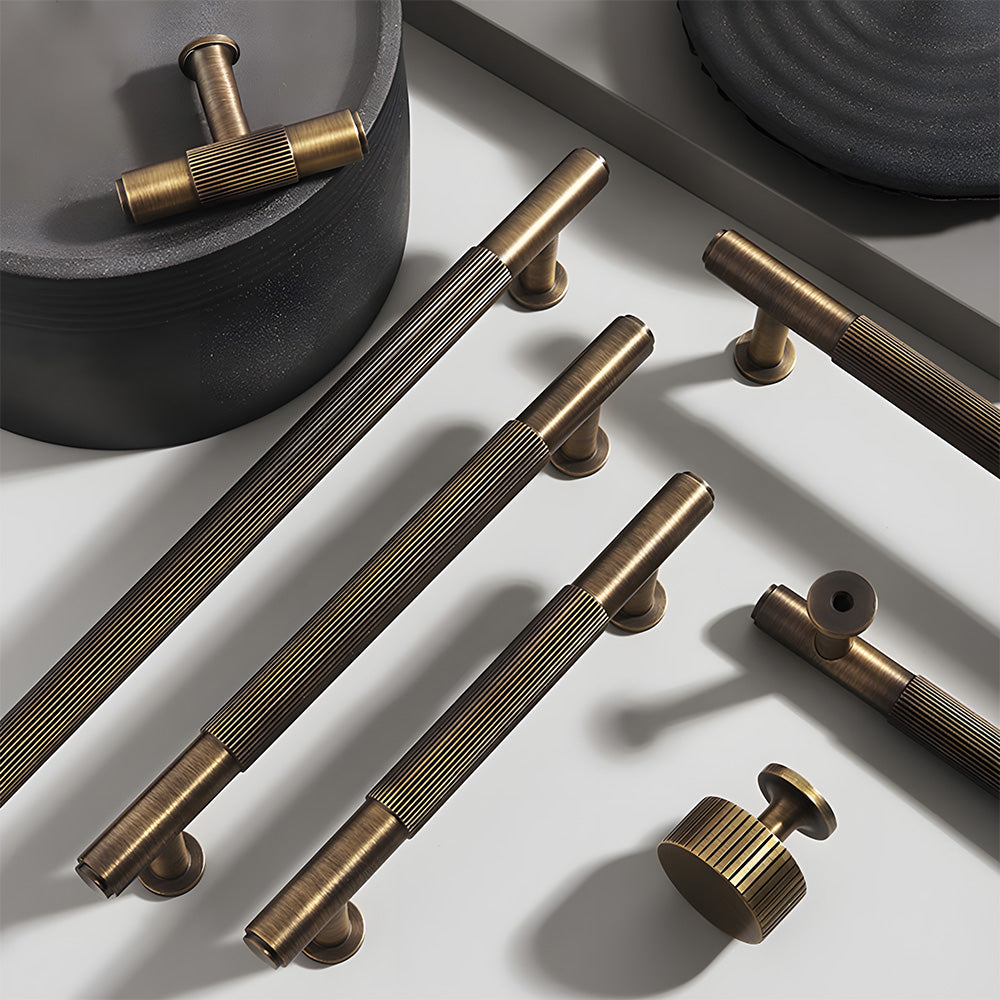 Vintage Lined Aged Bronze Brass Cabinet Pulls