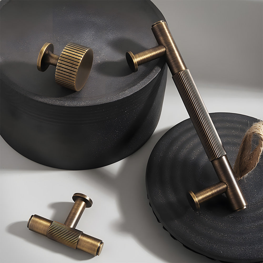 Vintage Lined Aged Bronze Brass Cabinet Pulls